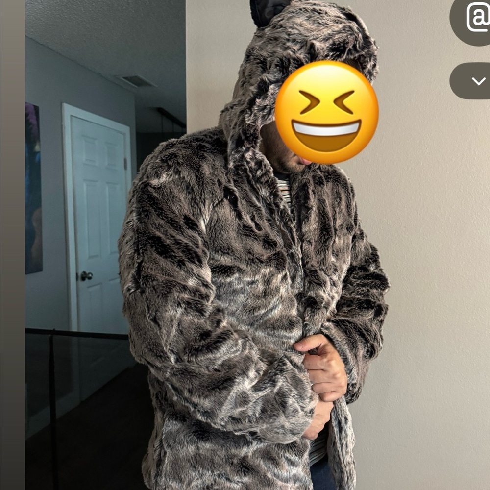 Gray Faux Fur hoodie with ears NWOT